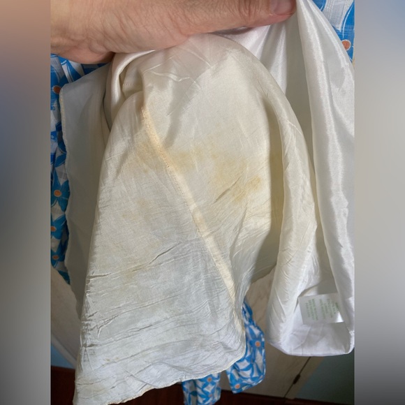 Lilly Pulitzer Dexter Dress Blue Starfruit Ruffle Halter Silk Blend Size 14 Read - Picture 11 of 15